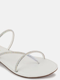 Thumbnail for Anouk White Embellished Open Toe Flats
