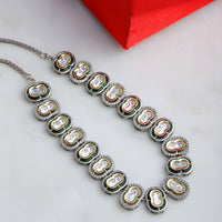 Thumbnail for Mufli (peanut) Kundan Neckpiece with Meenakari and American Diamonds (Silver) - Ruby Raang - Distacart