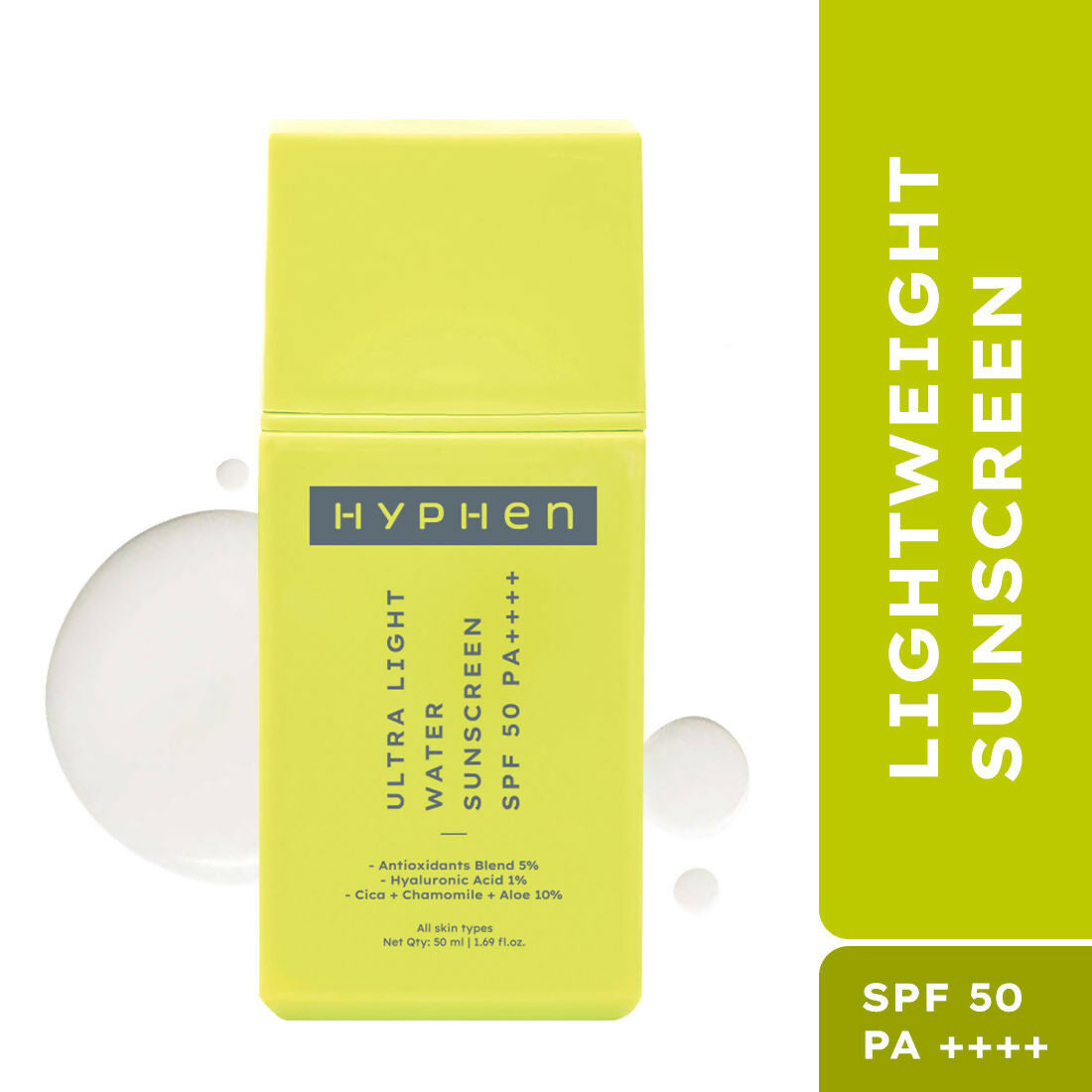 Hyphen By Kriti Sanon Ultra Light Water Sunscreen SPF 50 PA++++ UVA-UVB & Blue Light Protection, No White Cast, For Men & Women