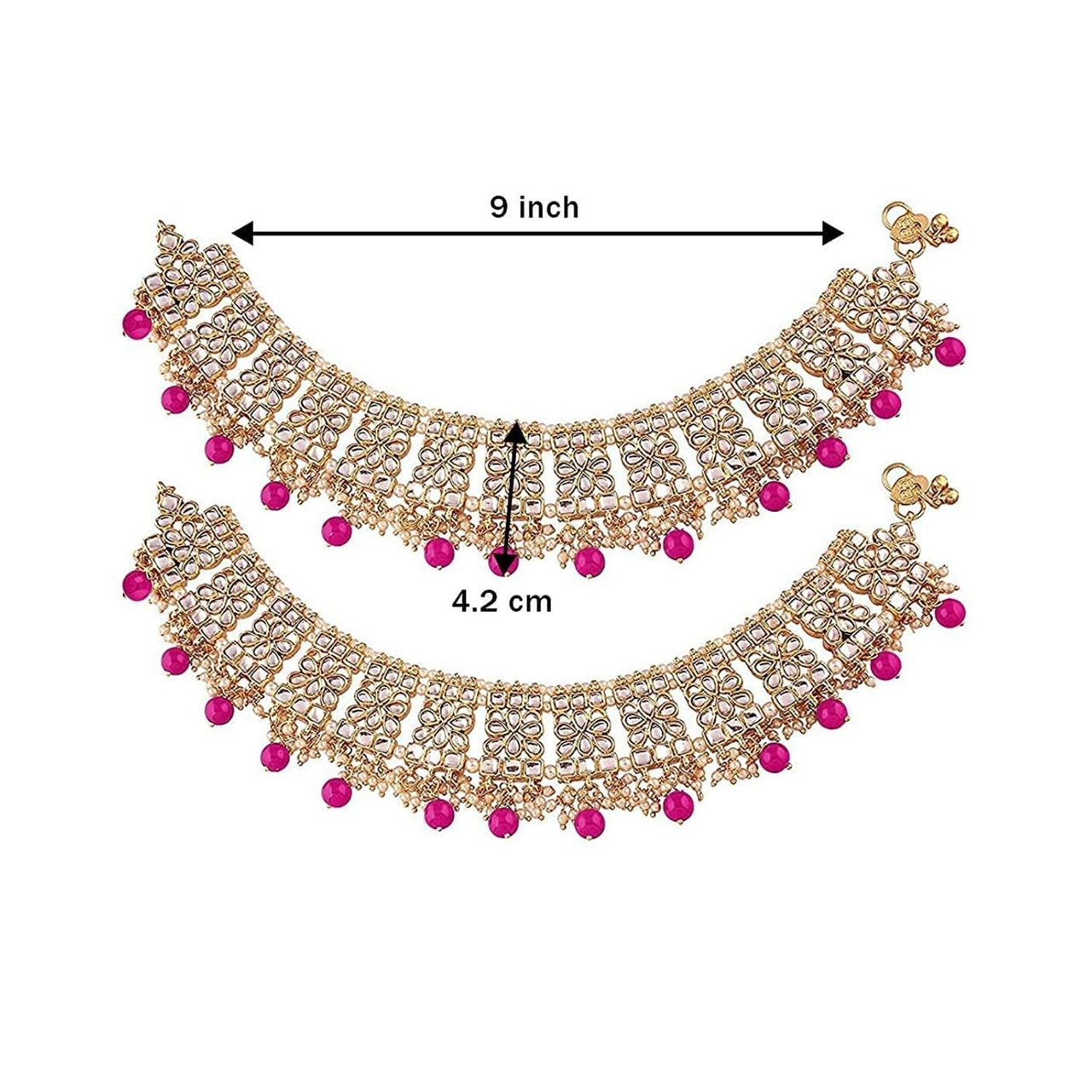 18k Gold Plated Bridal Kundan Pearl Anklets/Payal For Women - Wahe Jewels