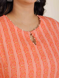 Thumbnail for Aramya Straight Soft Cotton Striped Print Women's Kurta - Orange