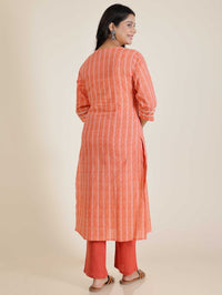 Thumbnail for Aramya Straight Soft Cotton Striped Print Women's Kurta - Orange