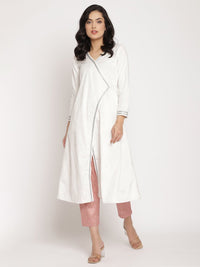 Thumbnail for Ahalyaa Women's White Solid Velvet Angrakha Kurta With Gold Printed Pant