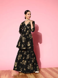 Thumbnail for Ahalyaa Women Floral Printed Empire Gotta Patti Kurta with Sharara - Distacart