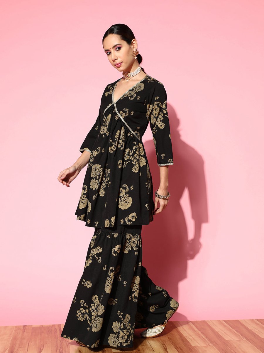 Ahalyaa Women Floral Printed Empire Gotta Patti Kurta with Sharara - Distacart