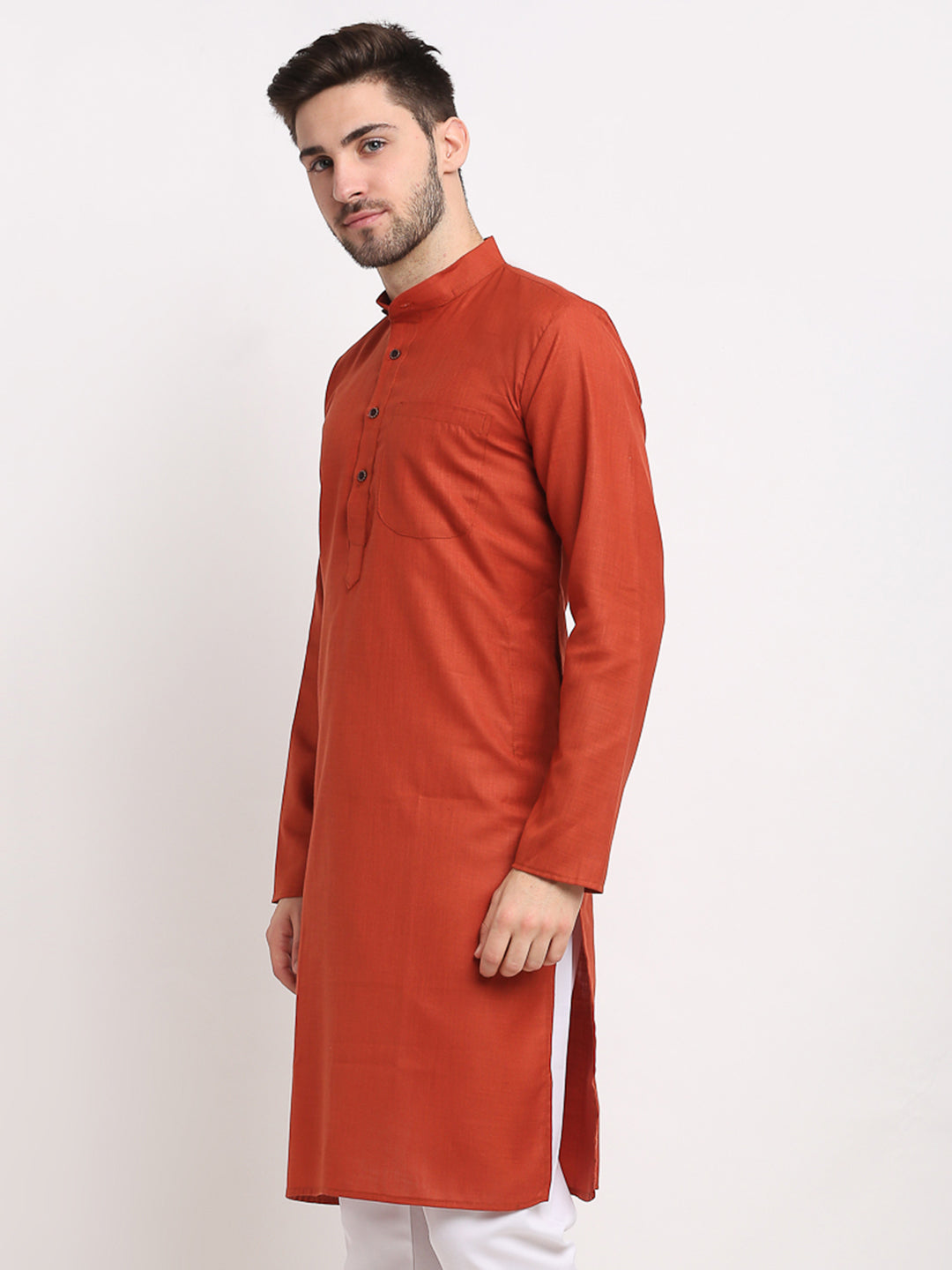 Jompers Men's Solid Cotton Kurta - Brown - Distacart