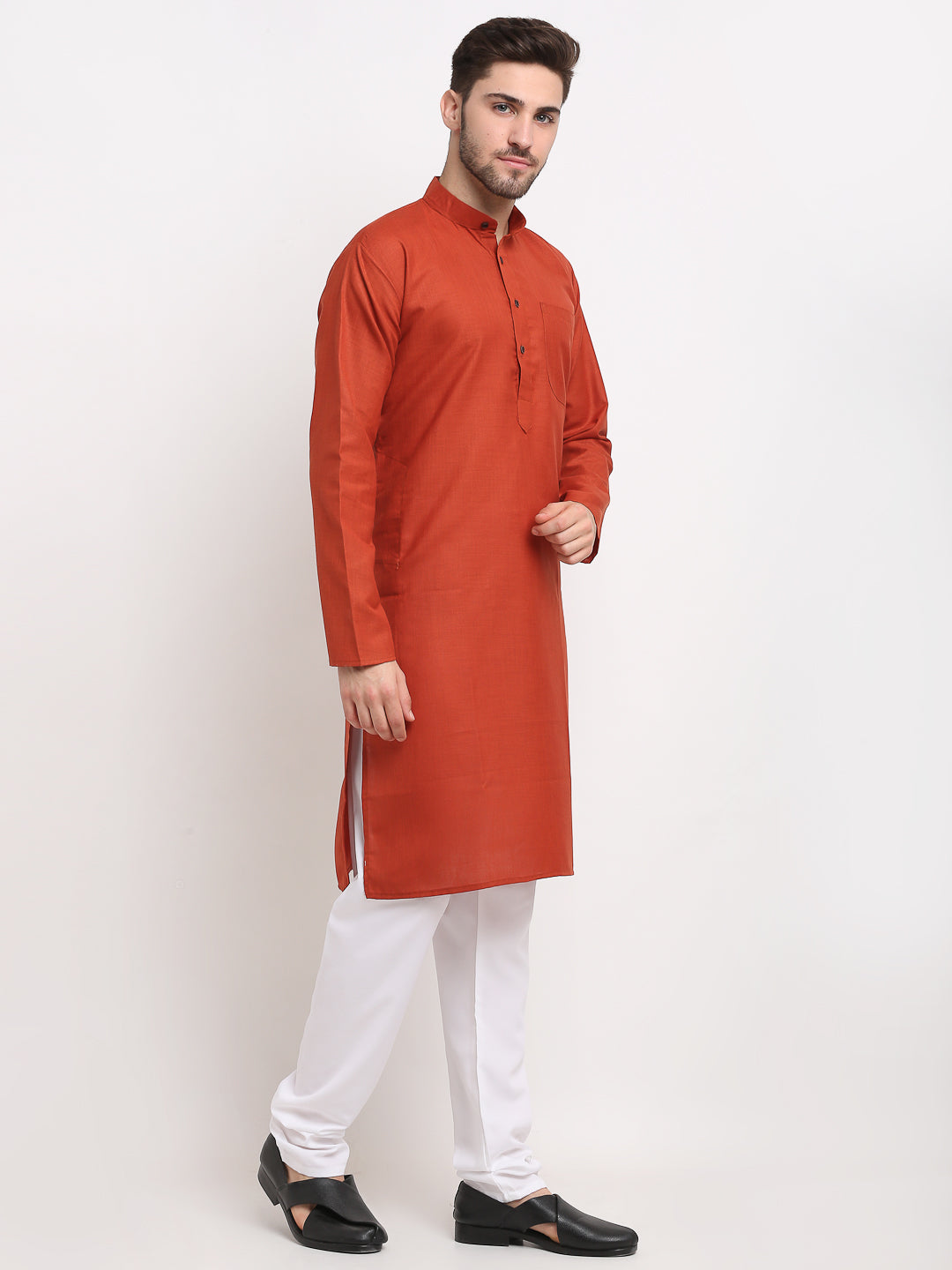 Jompers Men's Solid Cotton Kurta - Brown - Distacart