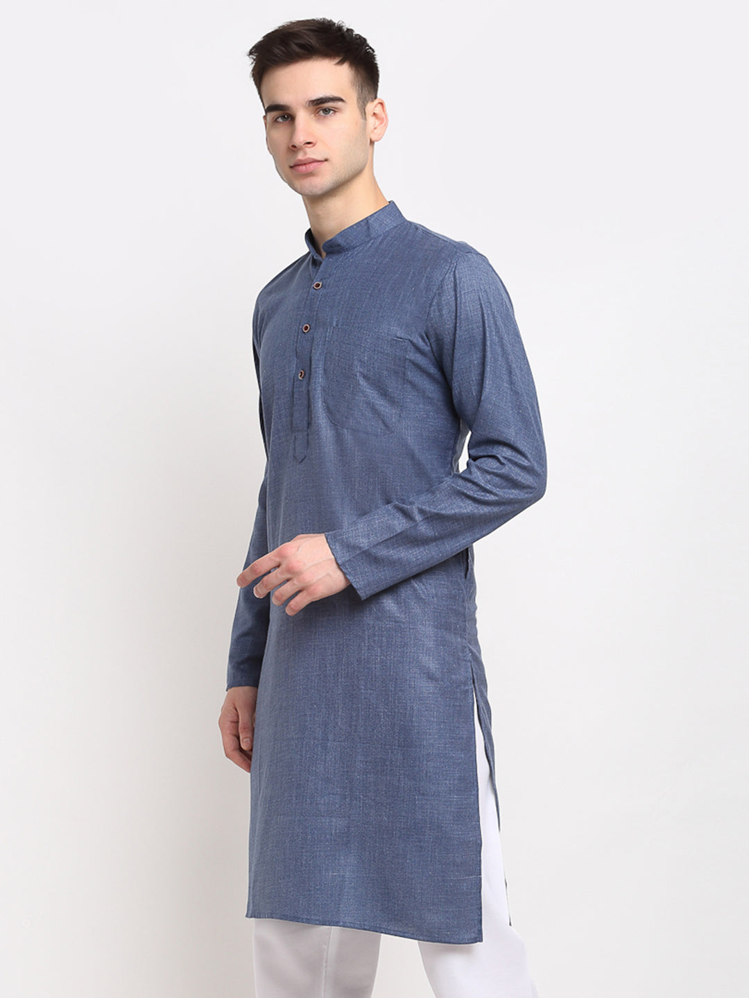 Jompers Men's Solid Cotton Kurta - Dark-Grey - Distacart