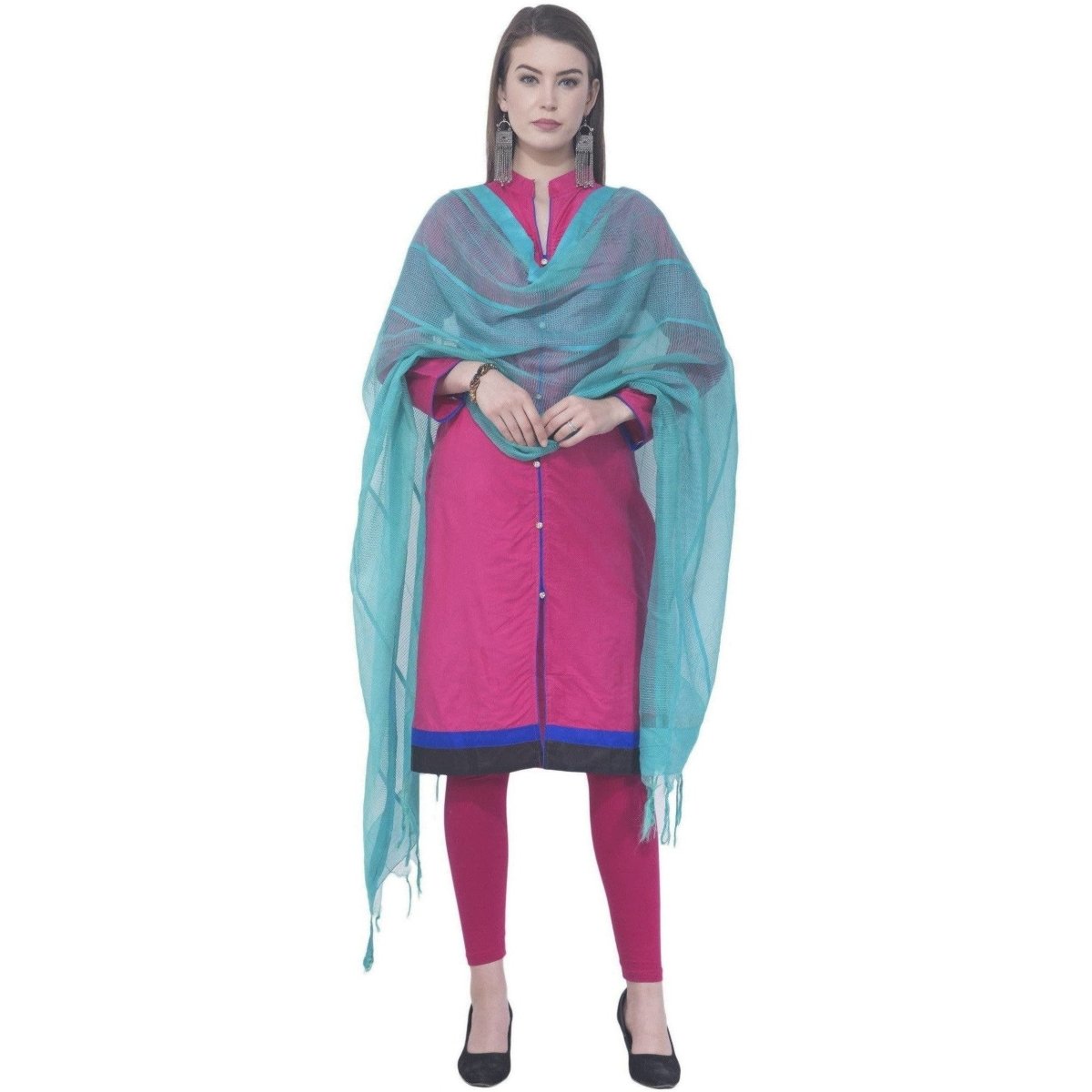 A R SILK Firozi Color Regular dupatta Cota cotton Dupattas and Chunnis