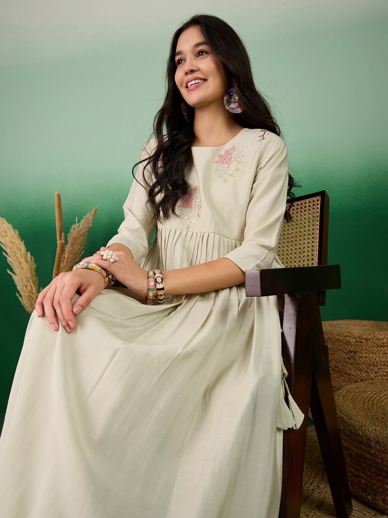 Green Embroidered Muslin Kurta and Trouser - Berlin - Distacart