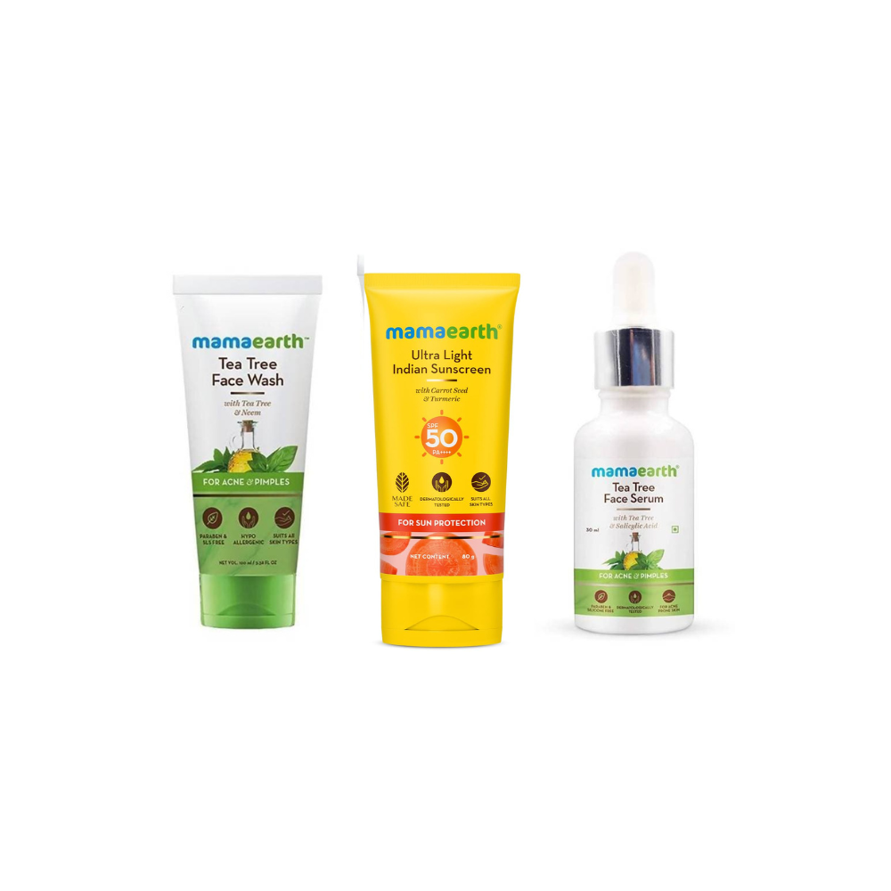 Mamaearth Tea Tree Face Serum + Face Wash + Ultra Light Indian Sunscreen Combo