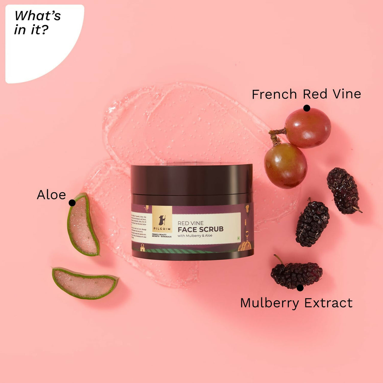 Pilgrim French Red Vine Face Scrub with Mulberry Extract & Aloe For Glowing Skin, Tan Removal, De-Pigmentation - Distacart
