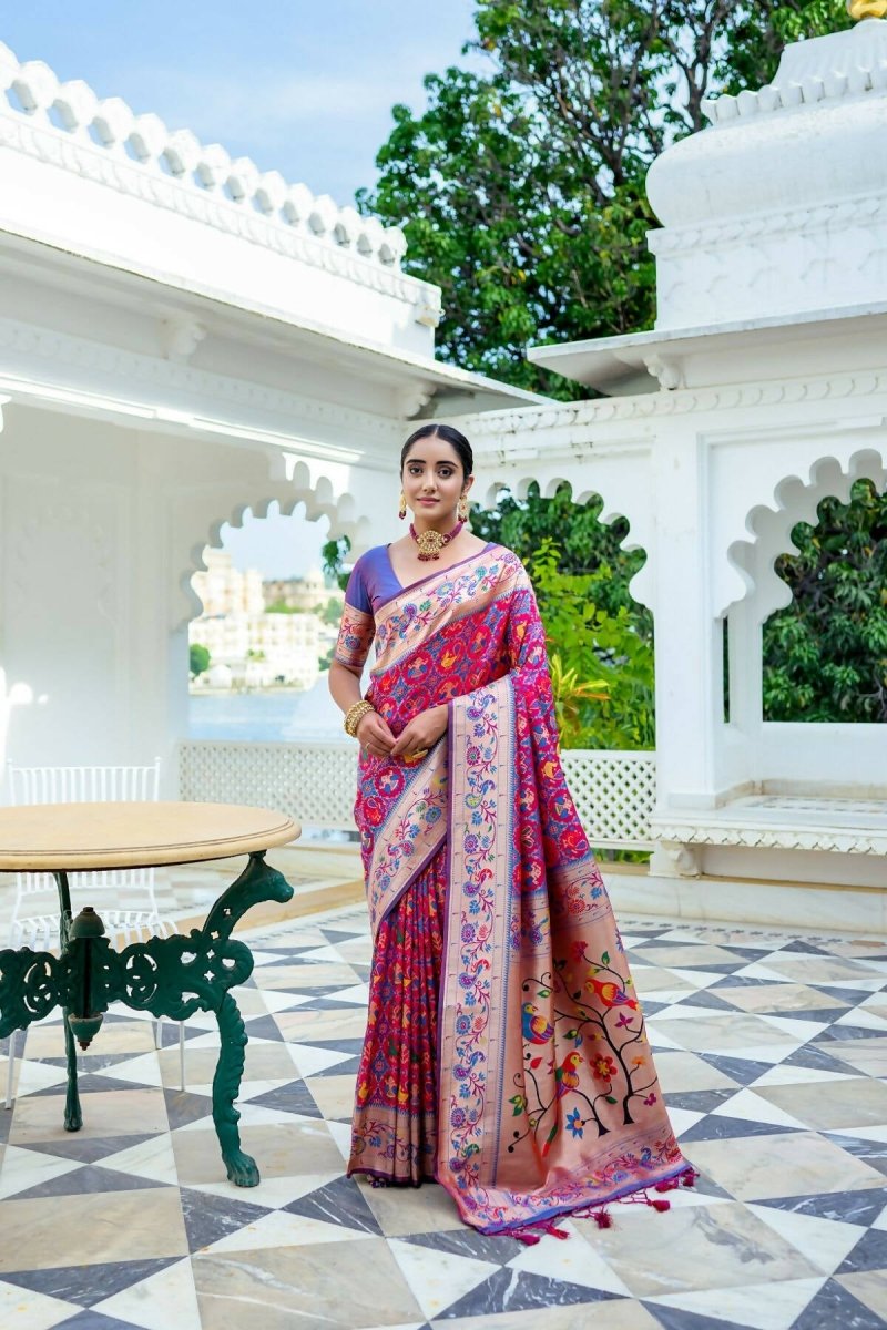 Aastha Fashion Magenta Woven Paithani Silk Saree with Blouse - Distacart