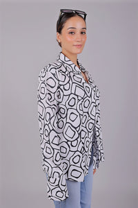 Thumbnail for Bluebird Women's Black And White Printed Satin Shirt