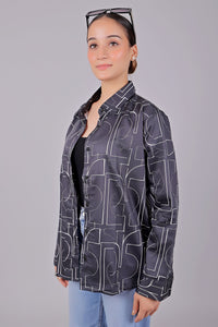 Thumbnail for Bluebird Women's Black Printed Satin Shirt