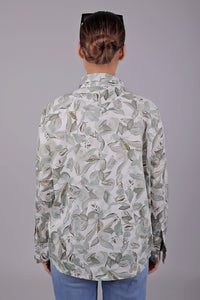 Thumbnail for Bluebird Women's White Green Leaf Printed Satin Shirt