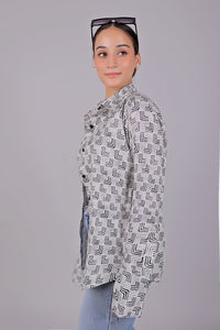 Thumbnail for Bluebird Women's White Printed Satin Shirt