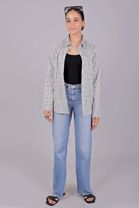 Thumbnail for Bluebird Women's White Grey Print Satin Shirt