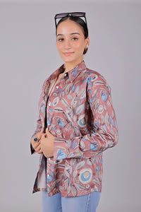 Thumbnail for Bluebird Women's Peach Printed Satin Shirt