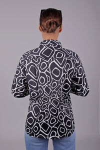 Thumbnail for Bluebird Women's Black Print Satin Shirt