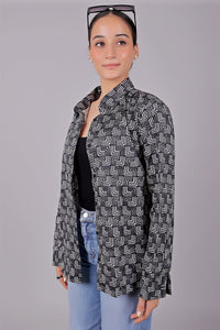 Thumbnail for Bluebird Women's Black Printed Satin Shirt
