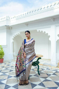 Thumbnail for Aastha Fashion Grey Woven Kanjivaram Silk Saree with Blouse - Distacart