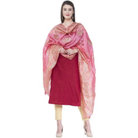 Thumbnail for A R Silk Women's Gold Print Silk Light Pink Dupattas and Chunnis