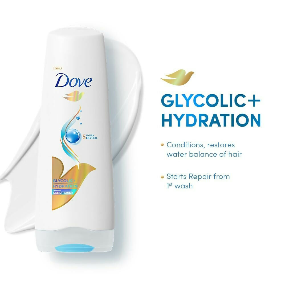 Dove Glycolic + Hydration Conditioner With 5% Hydra-Glycol For Upto 100 Hours Of Hydrated, Fluid Hair