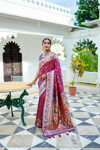 Thumbnail for Aastha Fashion Magenta Woven Paithani Silk Saree with Blouse - Distacart