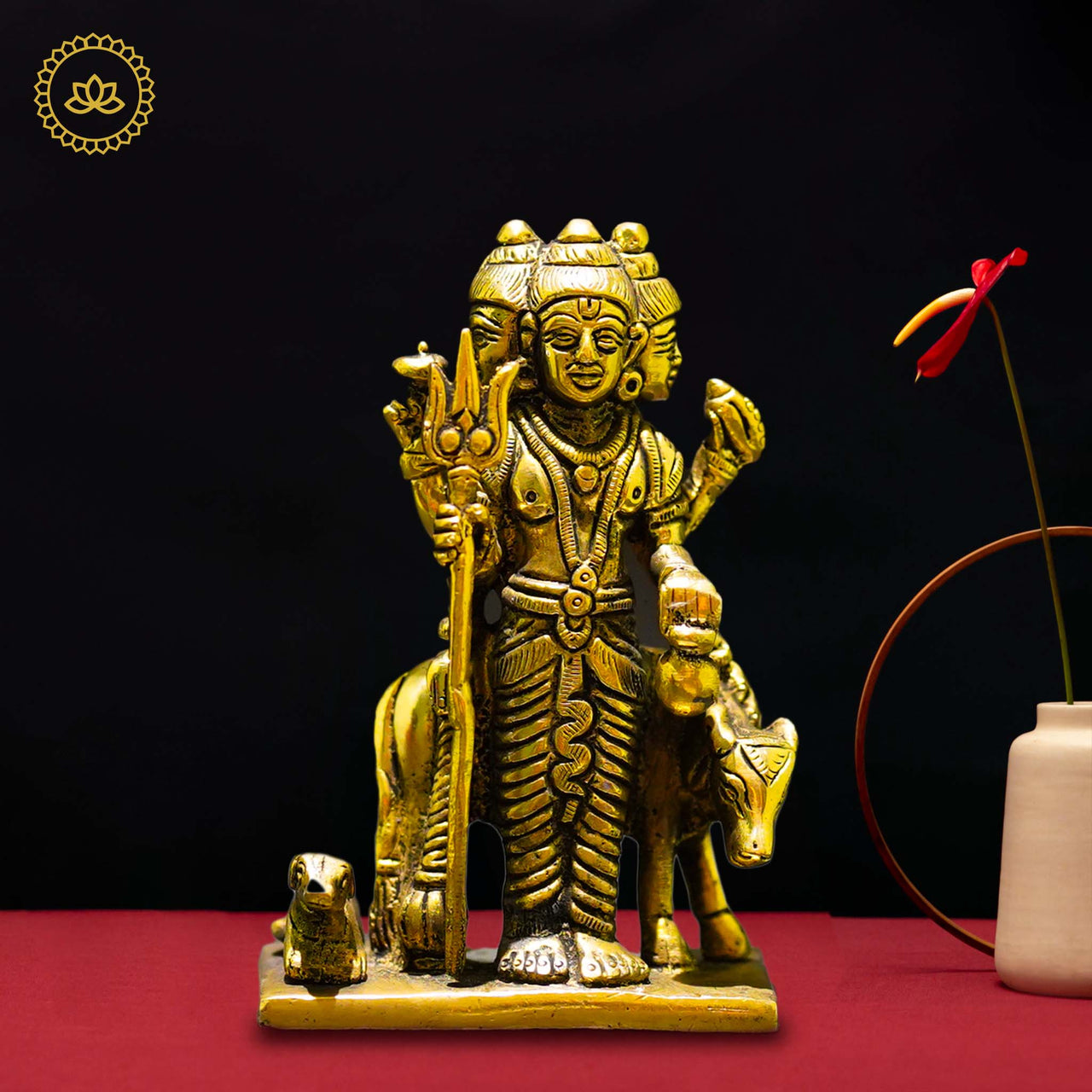 Brass Dattatreya Idol - Divine Unity of Brahma, Vishnu, and Shiva - Distacart