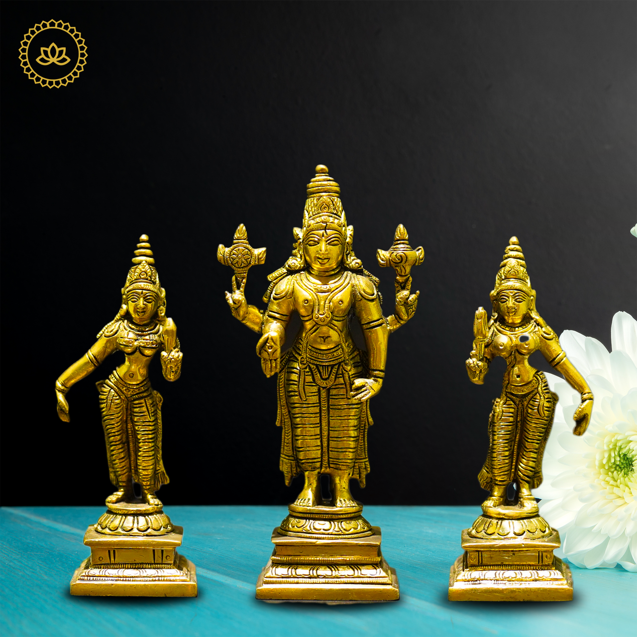 Brass Sri Devi and Bhudevi - Divine Goddesses of Harmony and Abundance - Distacart