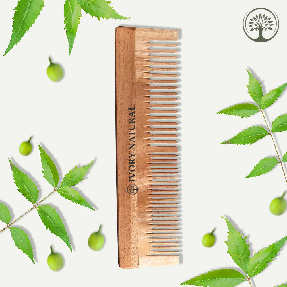 Ivory Natural Dual Tooth Kacchi Neem Comb Infused With Organic Oil For Gentle Detangling And Straightning Hair - Distacart