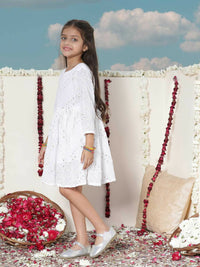 Thumbnail for Vastramay Georgette Mirror Work Flare Anarkali Ethnic Dress For Girls - White - Distacart