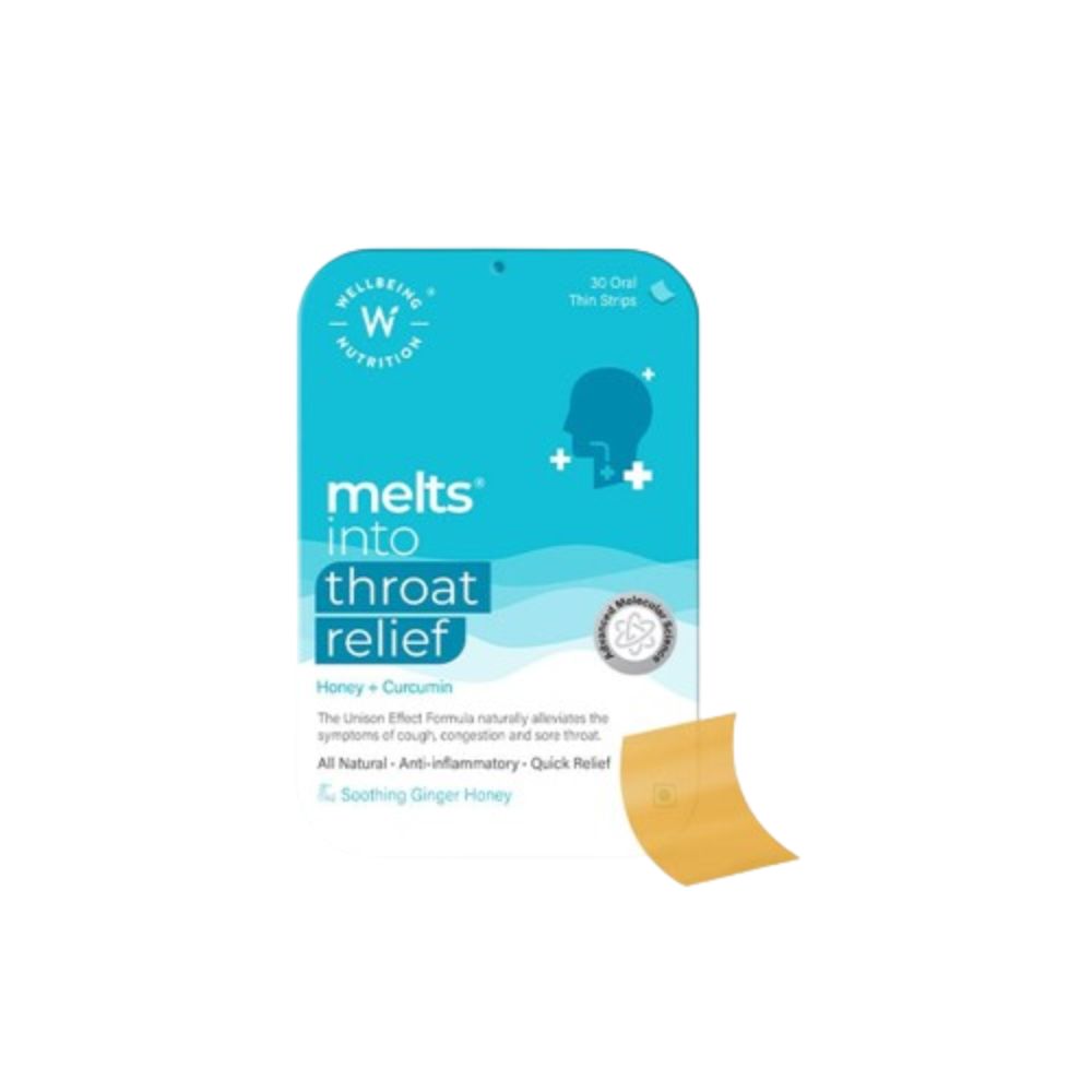 Buy Wellbeing Nutrition Melts instant Throat Relief Oral Strips-Soothing  Ginger Lemon Honey Flavor Online at Best Price | Distacart