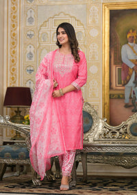 Thumbnail for Partywear Designer Pink Cotton Stitched Suit With Dupatta - Tanisha - Distacart
