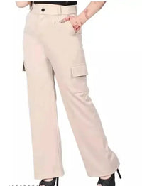 Thumbnail for PAVONINE Cream Color Cotrise Fabric With 4 pockets Cargo/Trousers For Girls & Women