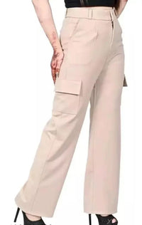 Thumbnail for PAVONINE Cream Color Cotrise Fabric With 4 pockets Cargo/Trousers For Girls & Women