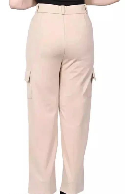 PAVONINE Cream Color Cotrise Fabric With 4 pockets Cargo/Trousers For Girls & Women