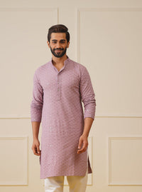 Thumbnail for Jompers Men's Purple Chikankari Embroidered and Sequence Kurta Only - Distacart