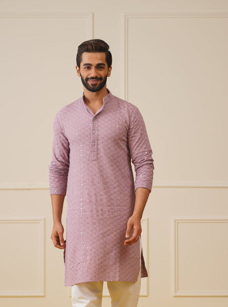 Jompers Men's Purple Chikankari Embroidered and Sequence Kurta Only - Distacart