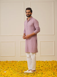 Thumbnail for Jompers Men's Purple Chikankari Embroidered and Sequence Kurta Only - Distacart