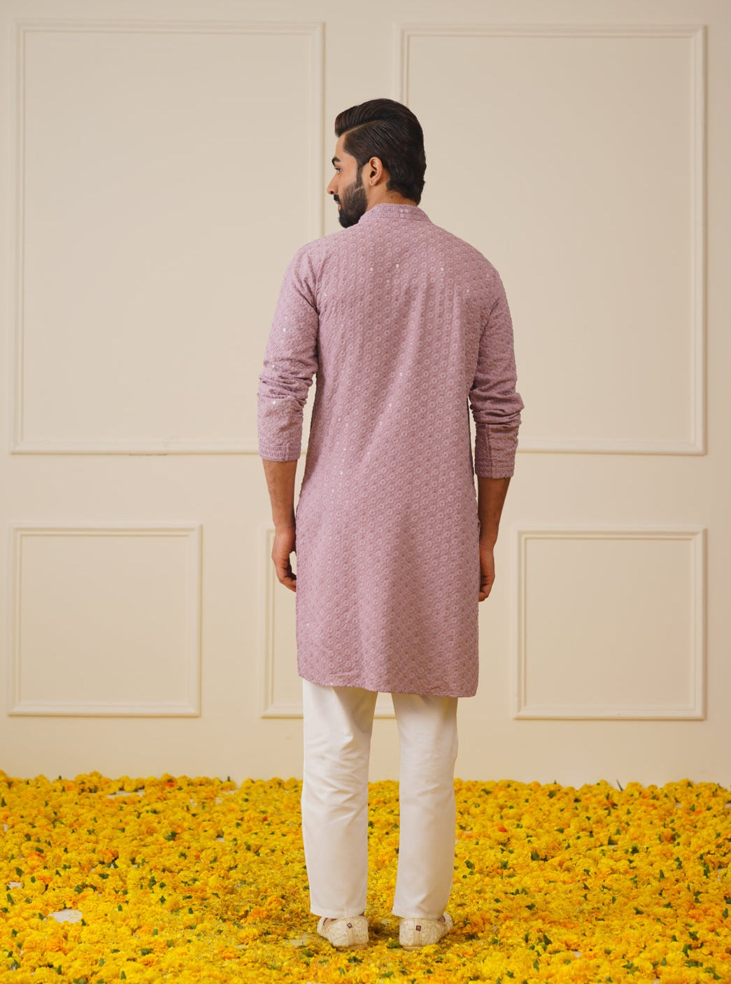 Jompers Men's Purple Chikankari Embroidered and Sequence Kurta Only - Distacart