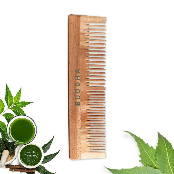 Buddha Natural Dual Tooth Kacchi Neem Wooden Comb