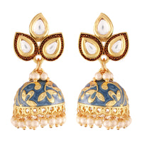 Thumbnail for 18k Gold Plated Meena Work Pearl Studded Jhumki Earring For Women - Wahe Jewels