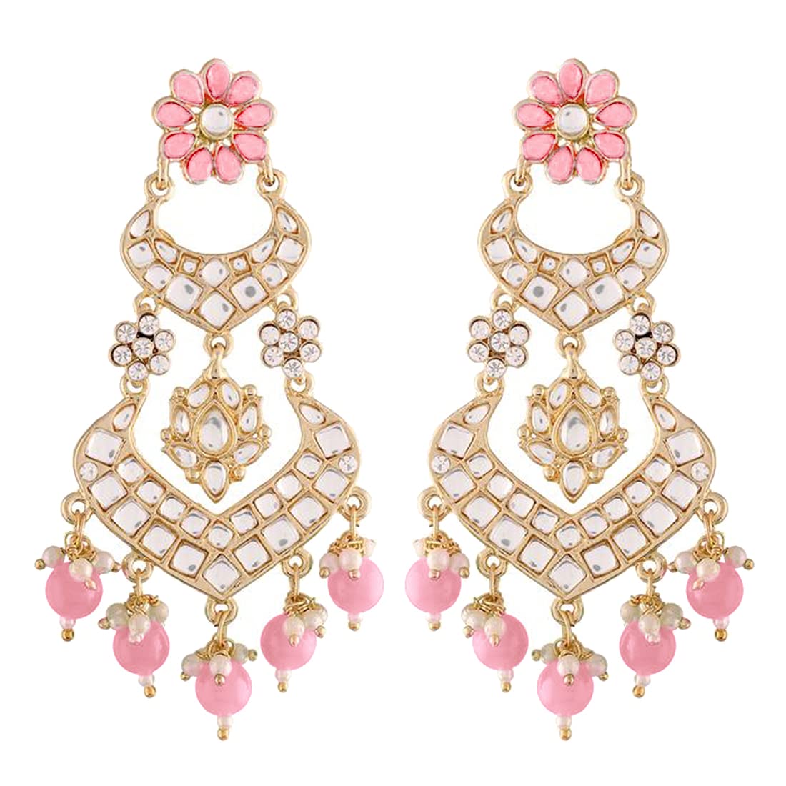 18K Alloy with Pearl Love Drop Earring for Women, Pink - Wahe Jewels