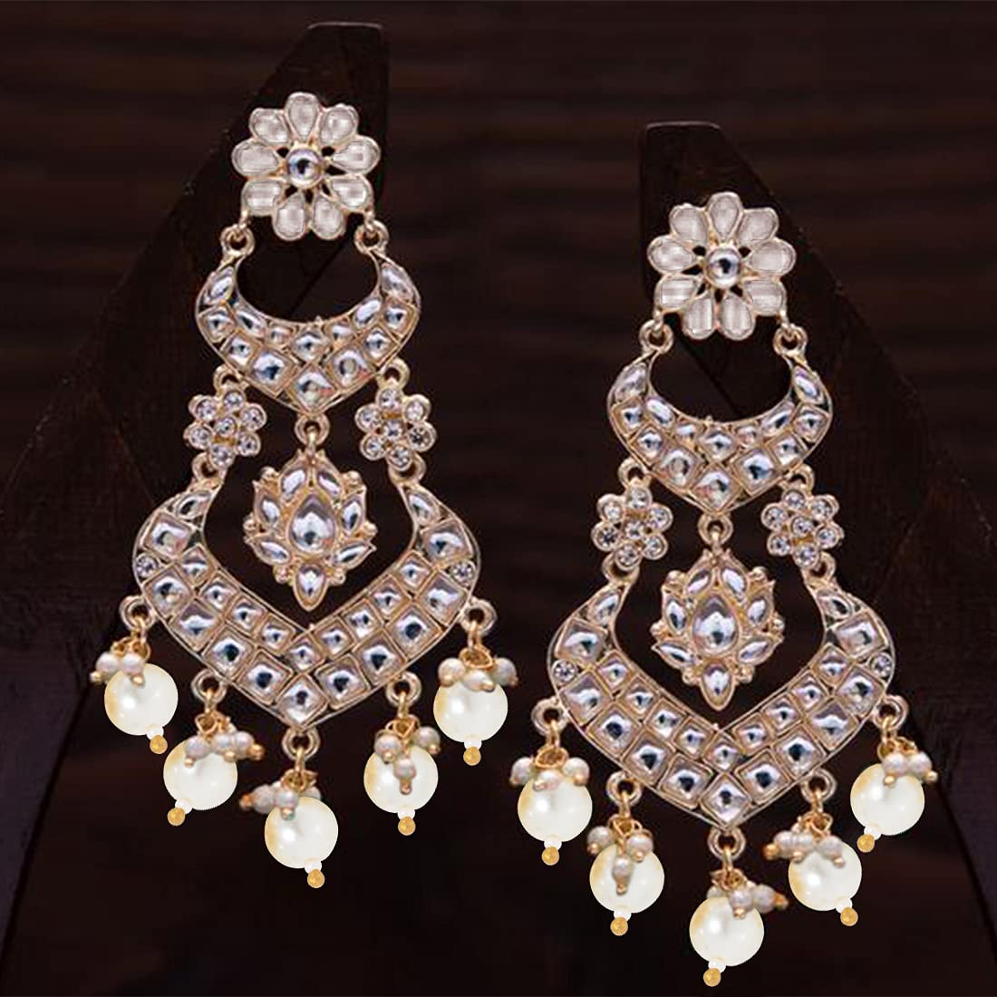 18K Alloy with Pearl Love Drop Earring for Women, White - Wahe Jewels