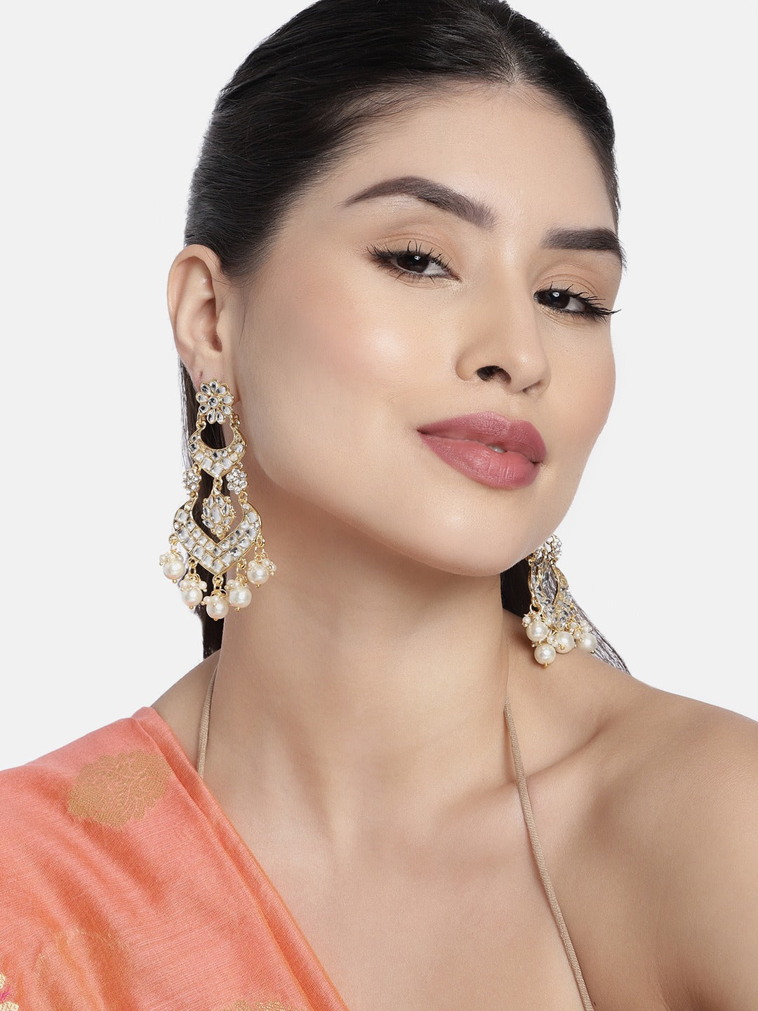 18K Alloy with Pearl Love Drop Earring for Women, White - Wahe Jewels