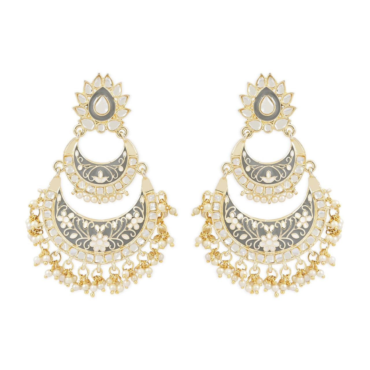 18K Gold Plated Intricately Designed Traditional Meenakari Earrings Glided With Kundans & Pearls - Wahe Jewels