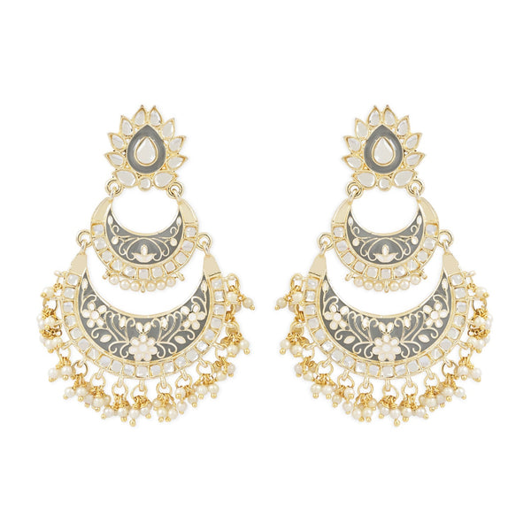 18K Gold Plated Intricately Designed Traditional Meenakari Earrings Glided With Kundans & Pearls - Wahe Jewels