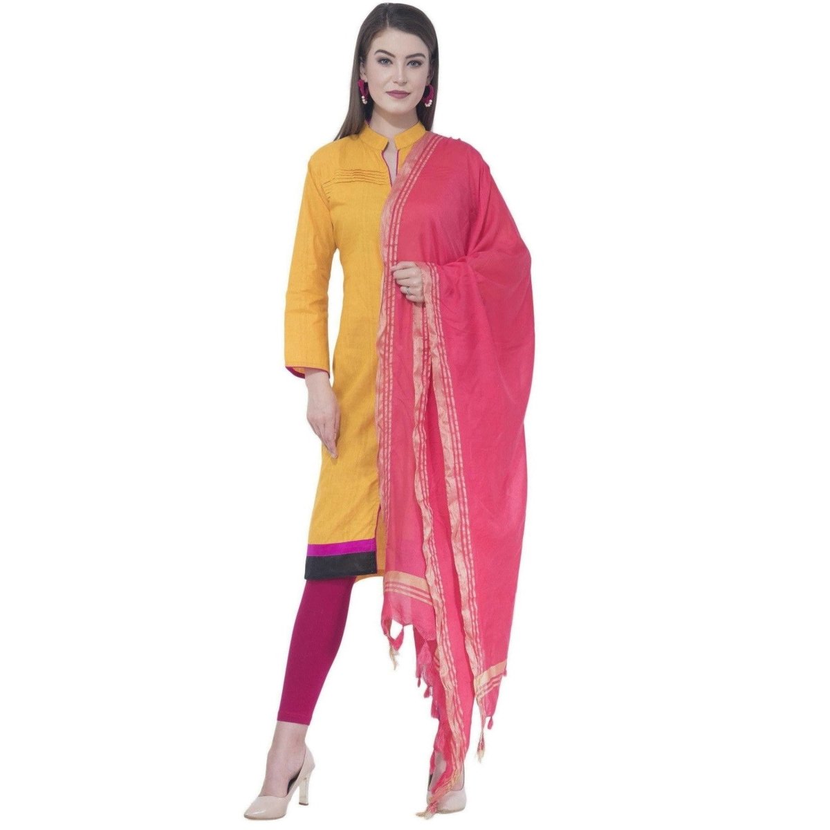 A R SILK Gajari Color Golden Border Dupattas and Chunnis